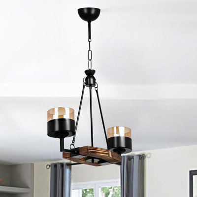 2 - Light Dimmable Wagon Wheel Chandelier