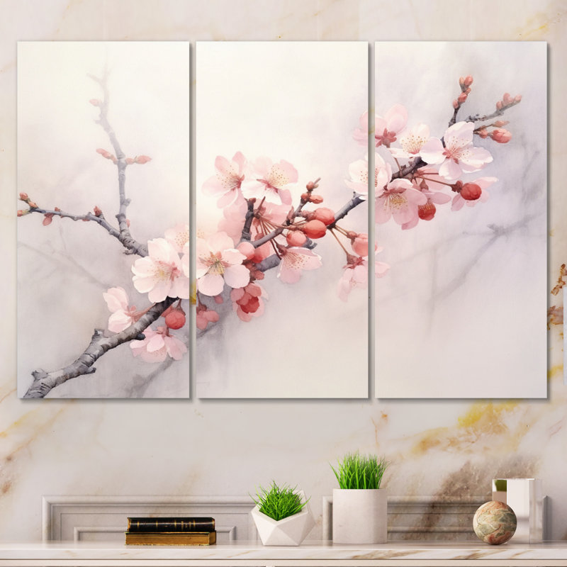 «Cherry Blossoms II» sur toile, 3 pièces, H 28 po x l 36 po x P 1 po