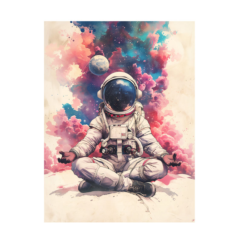 Art mural sur toile tendue - «Yogi Astronaut 1» de Ray Heere pour décoration de salon, de chambre à coucher ou de bureau - 35 x 47