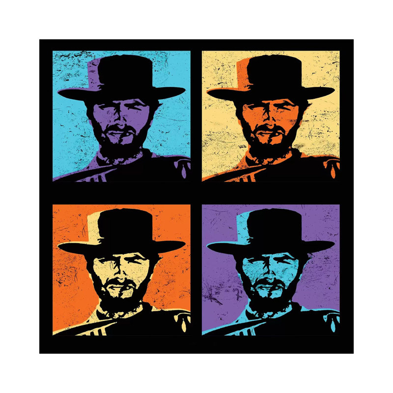 «Clint Eastwood Multi Stamp» par Radio Days - impression d'art graphique, H 26 po x l 26 po x P 1,5 po, Toile tendue