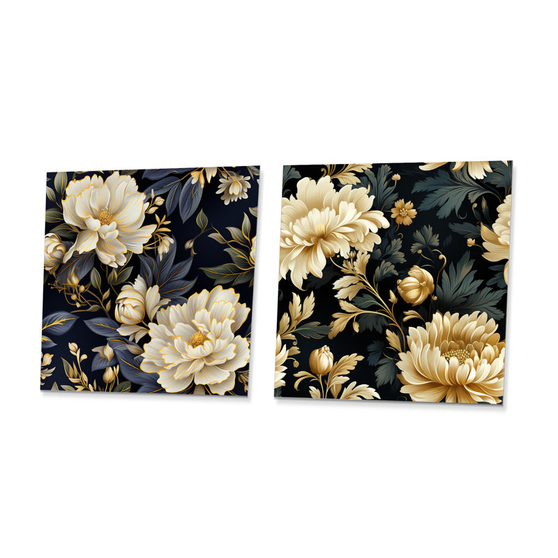Lilya - Ensemble de 2 carrés décoratifs floraux en métal, H 16 po x l 32 po