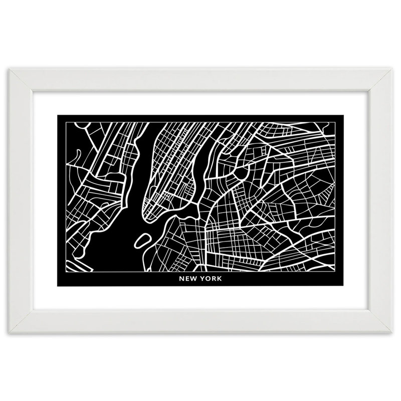 Plan Of The City Of New York - Single Picture Frame Print, 70cm H x 100cm W, White