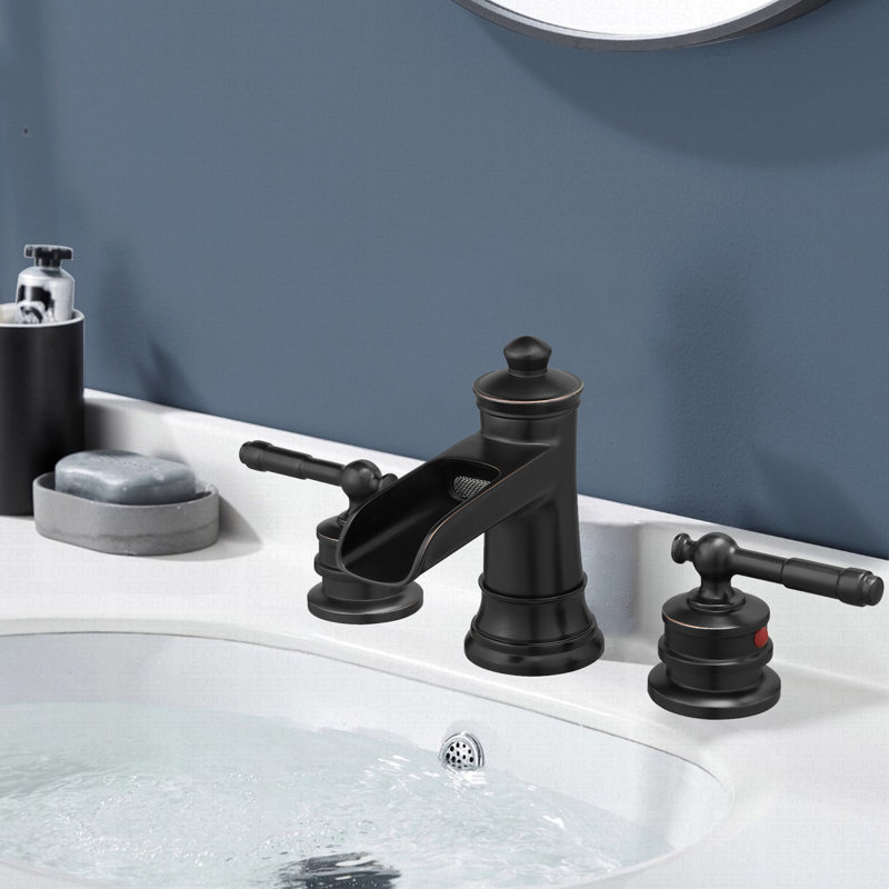 Topcraft  2 Handle Widespread Bathroom Sink Faucet, Waterfall Bathroom Faucet, Oil Rubbed Bronze