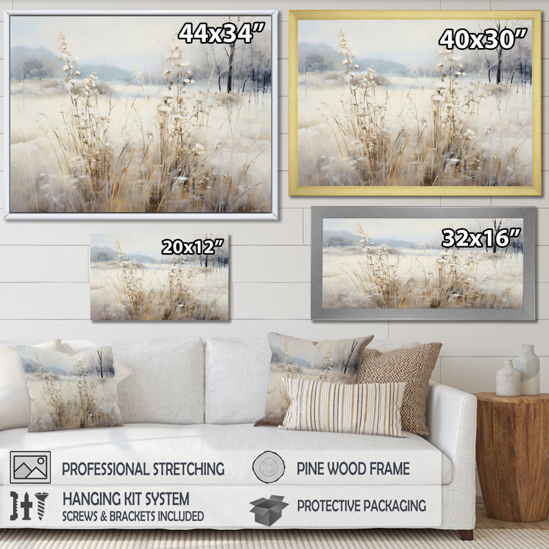 «Winter Meadow View calmness I», reproduction sur toile, Cadre d'angle fermé blanc, H 32 po x l 24 po x P 1 po
