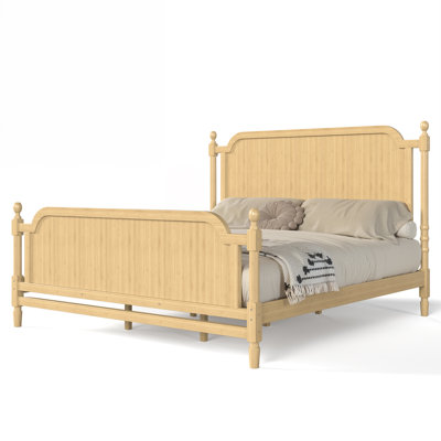 Bamboo Platform Bed with High Headboard and Footboard for Bedroom , Solid Bamboo Frame with Under Bed Clearance No Box Spring Needed Sturdy Support, King Size, Natural