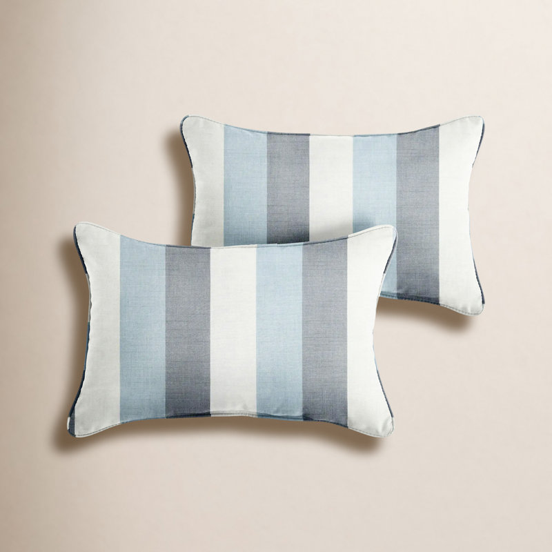 Coussin Adel Sunbrella, Bleu / blanc, 13 po x 20 po, À rayures
