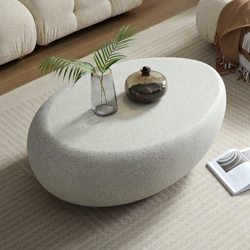 " fibreglass elliptical coffee table | vintage matte rocks design | irregular centre table | no assembly required