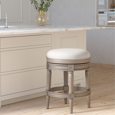26 - Inch Counter Height Backless Swivel Stool With Weathered Gray Finish, 360 Swivel, Metal Footrest, For Home Entertainment Solid Wood, Good Kitchen Islands
