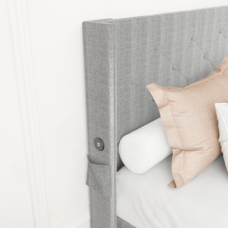 Cadre de lit plateforme avec rangement à gaz et ports USB