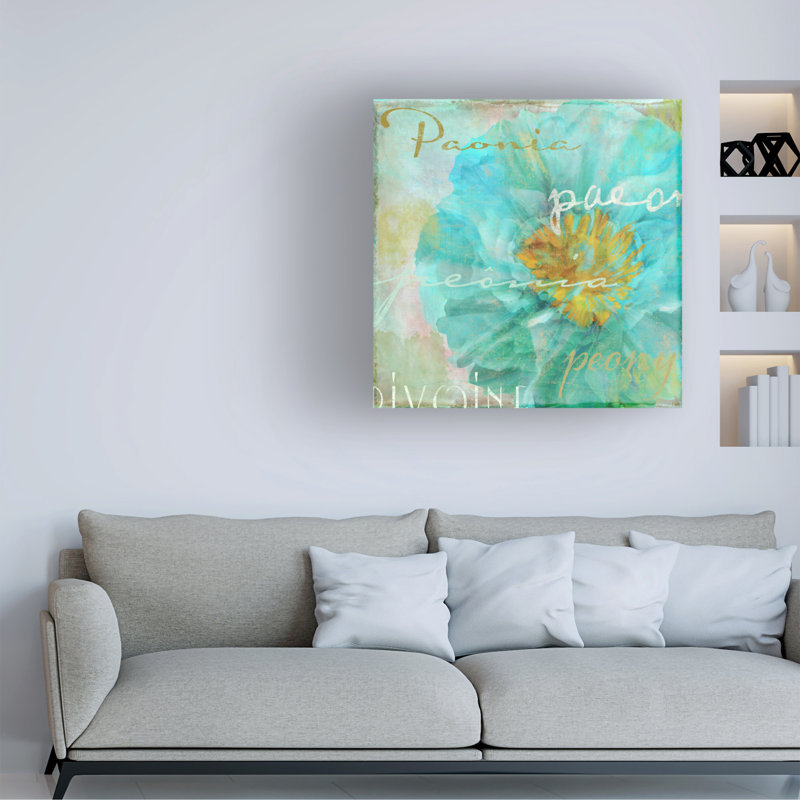 Art sur toile pivoine bleue, H 14 po x l 14 po