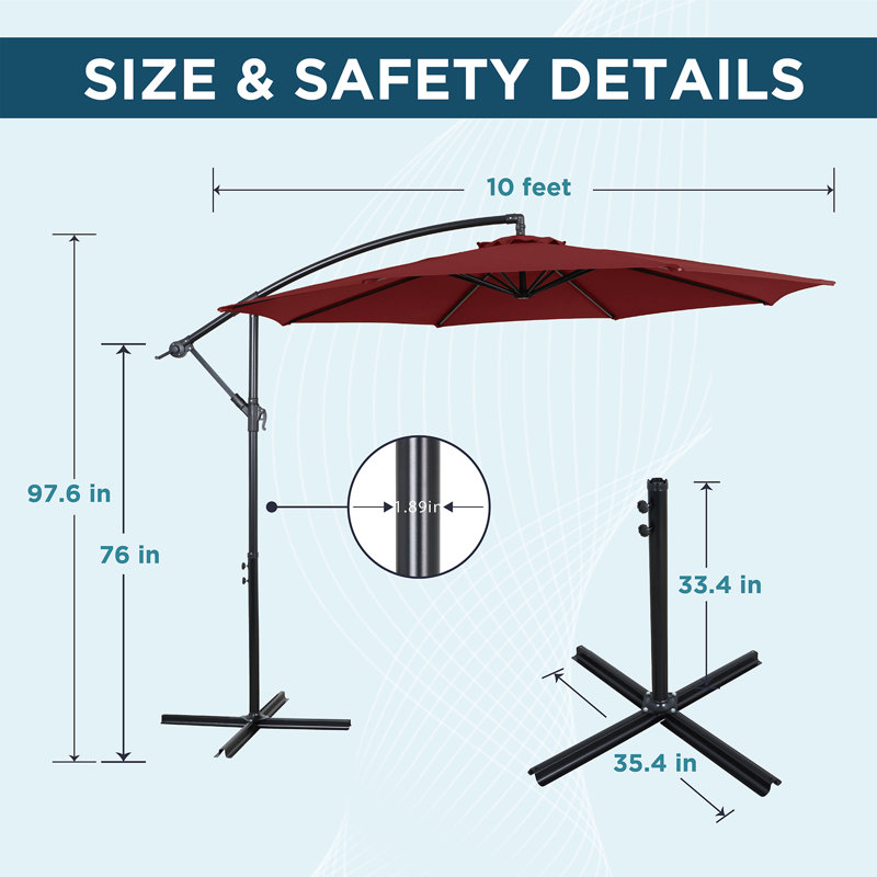 Parasol de patio résidentiel inclinable en aluminium 10 pi., Rouge