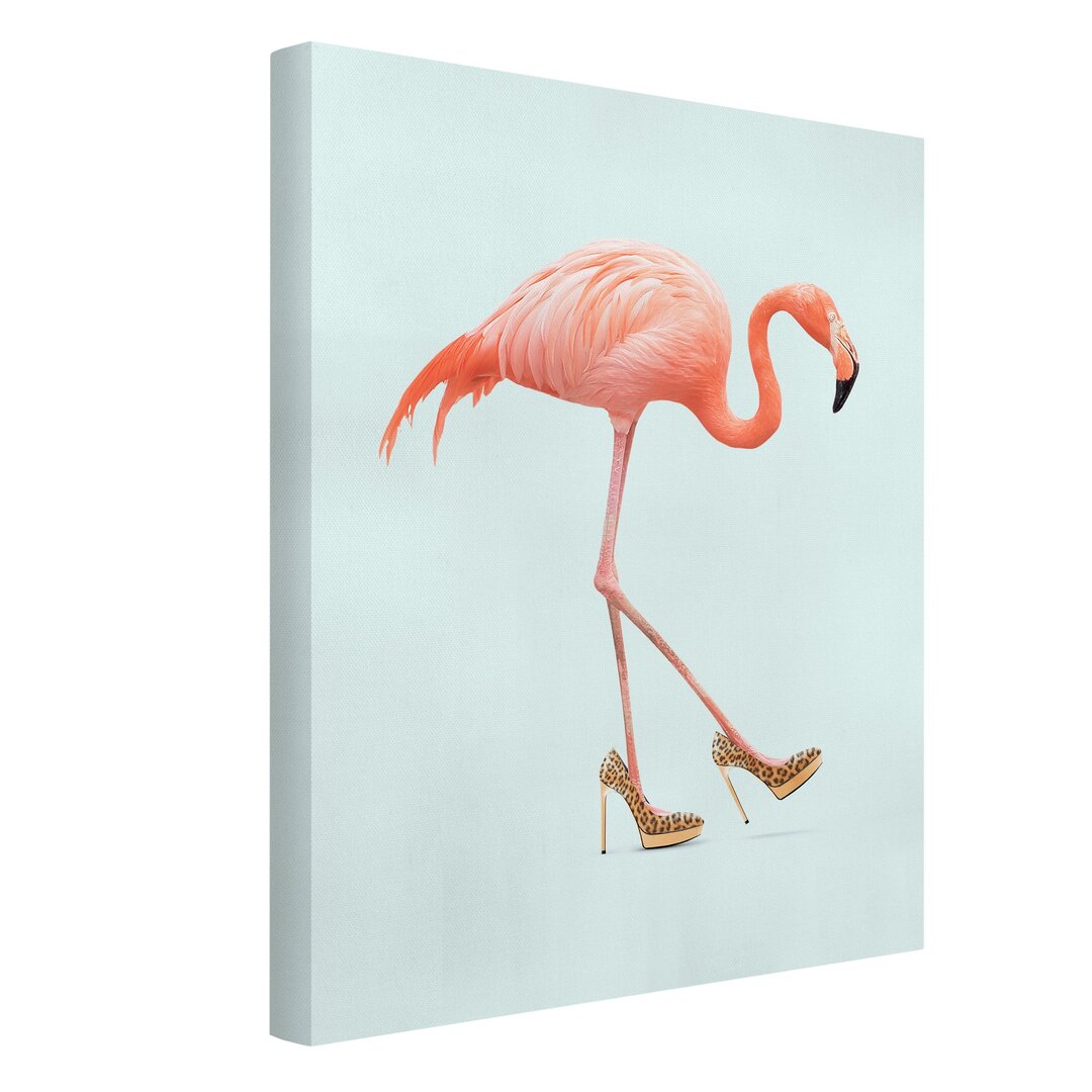 Leinwandbild Flamingo mit High Heels