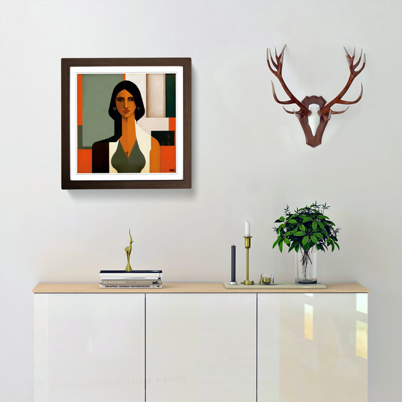 Indian Woman Suprematism No.1 - Single Picture Frame Print on Wood, Walnut