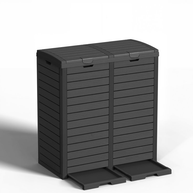 Poubelle en résine imperméable à double couvercle 33,87 "H 62 gallons (noir), Noir
