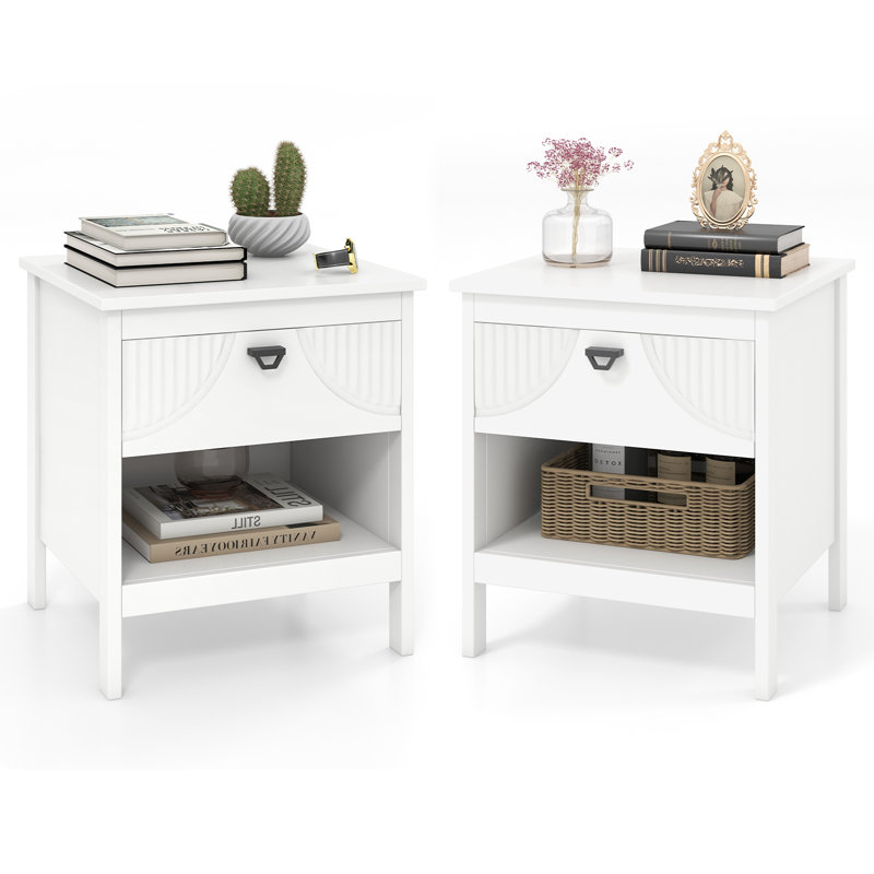 2-tier End Table w/Drawer Open Storage Shelf 2 Tiers Nightstand Bedroom, Set of 2