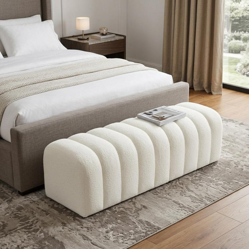 Banc rembourré blanc 59 po 59 po