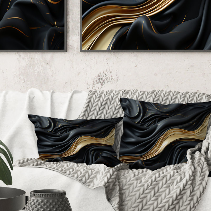 Coussin décoratif doré et noir Soft Wave Fusion - Abstract Shapes