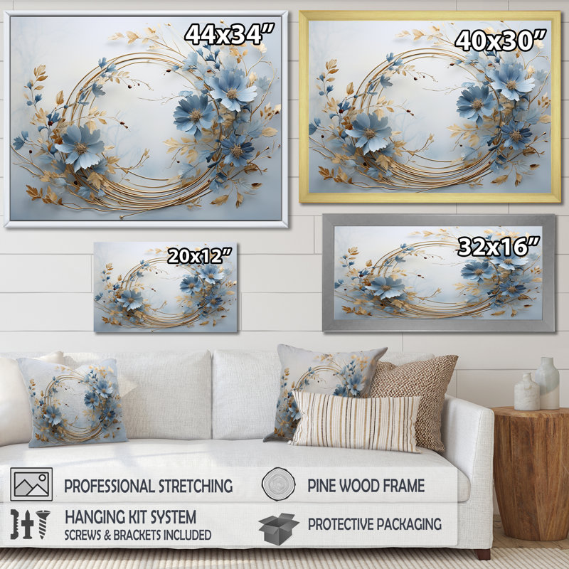 Couronne bleue et dorée - Art mural couronne, Toile tendue, H 24 po x l 32 po x P 1 po