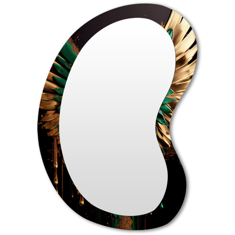 Ettari Green And Gold Angel Wings I - Wings Angel Unique Shape Decorative Wall Mirror, Gold Freeform Large Mirror, Printed Metal Art