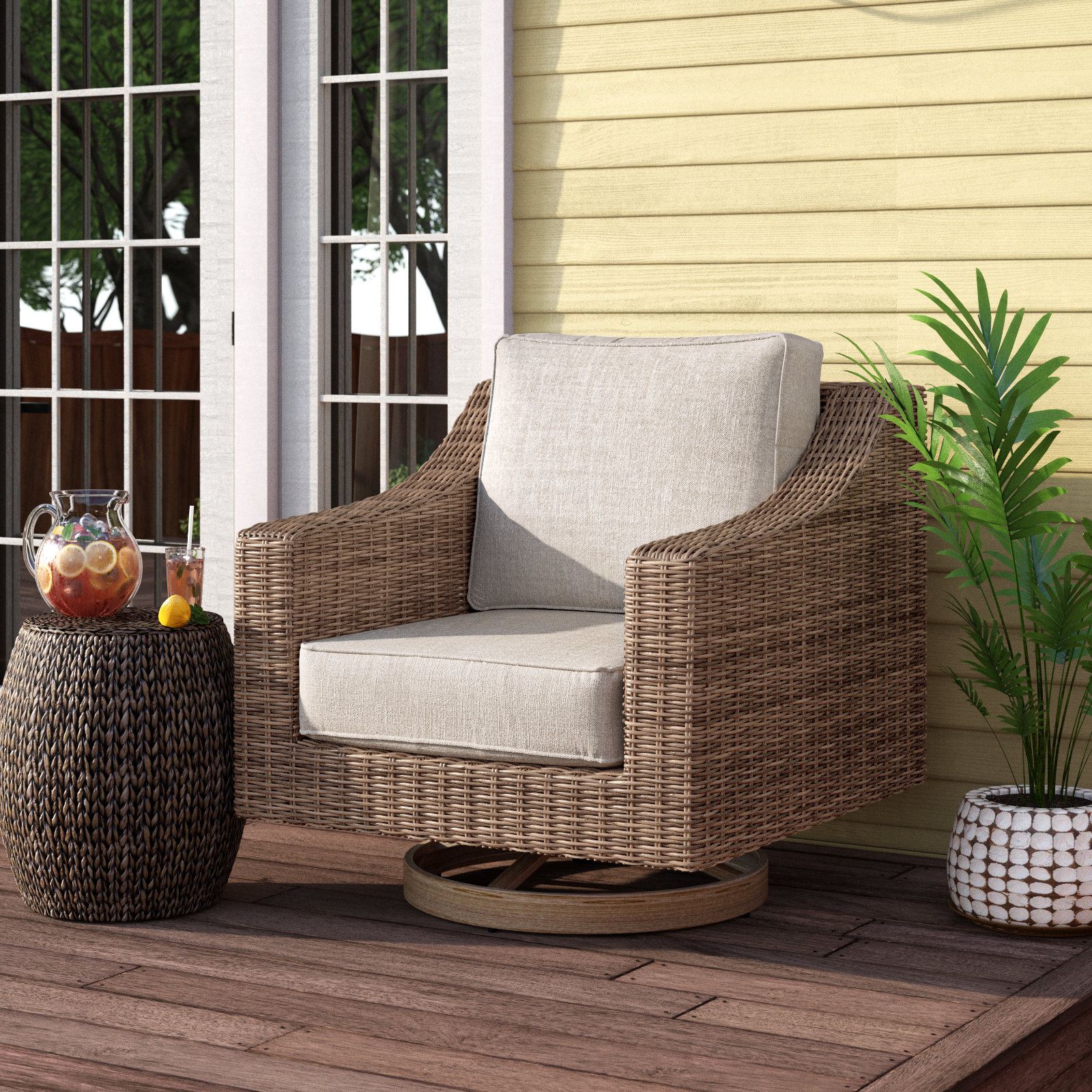 Beachcrest Home Danny Swivel Patio Chair with Cushions Reviews