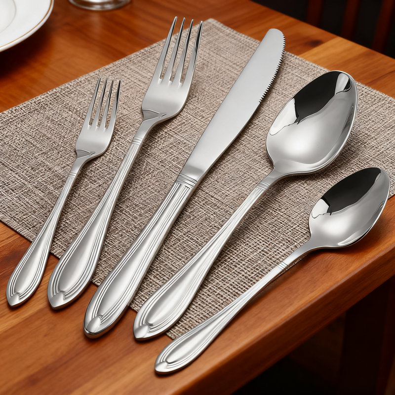 20-Piece Stainless Steel Flatware Set For 4, Mirror Polished Silverware Set With Elegant Line Pattern, Dishwasher Safe Cutlery Set Includes Forks, Spoons And Knives