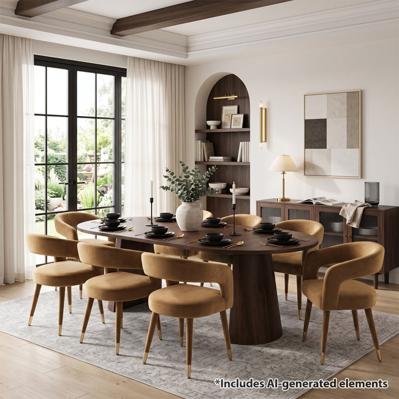 Ensemble de salle à manger extensible de 47" à 83" avec table ovale centrale et chaises rondes en velours, Chameau