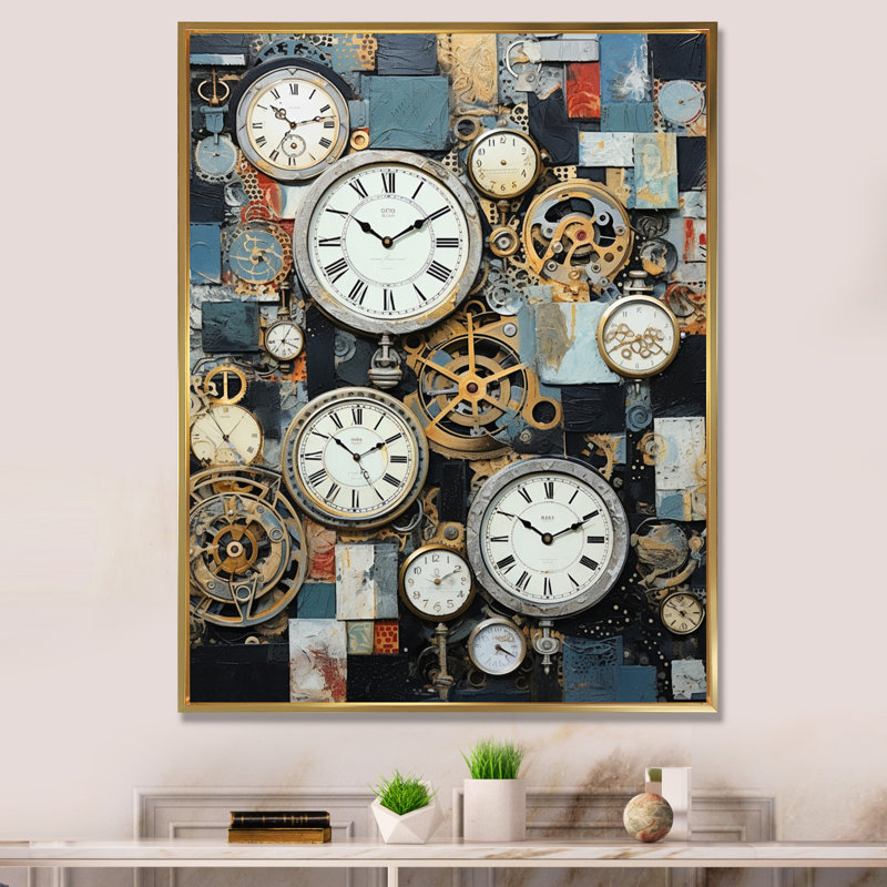 " Watches Horological Collage ", Gold Floater Framed, 32" H x 16" W x 1" D