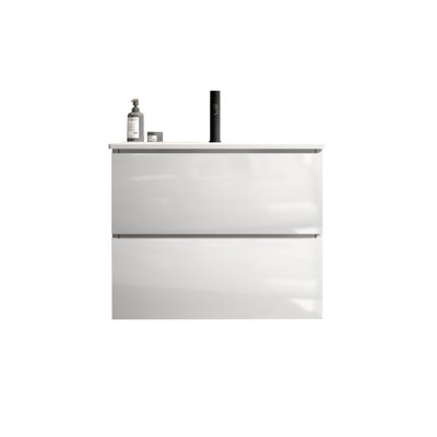 Meuble-lavabo de salle de bain gris espace, fixation murale de 24 po, lavabo en céramique, style moderne, grand espace de rangement, meuble-lavabo à glissières silencieuses, gris, lavabo, nombreux tiroirs,