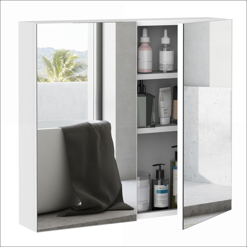 Armoires à pharmacie | Armoire à pharmacie murale 24 po x 22 po avec rangement à 3 niveaux, cadre en acier, blanc neige | Minimaliste | Salle de bain