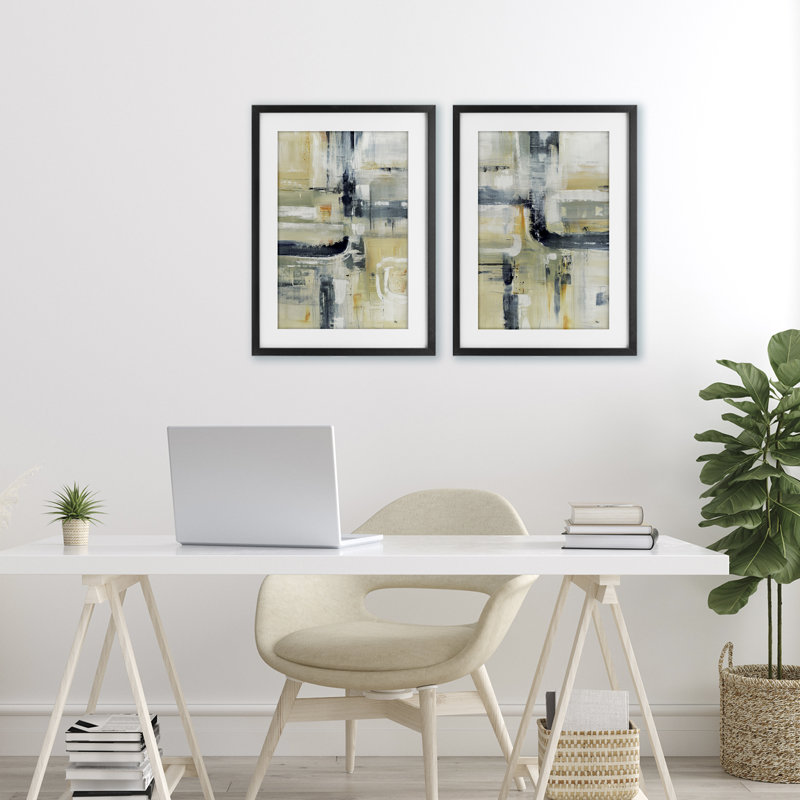 Expressive Neutrals Composition 2pc Framed Print Under Glass Set, design by Lisa Ridgers, 20" H x 14" W, Midnight Black Frame