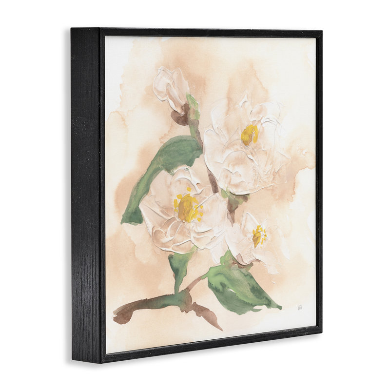 Giclée encadrée de magnolia doux et dimensionnel, design par Chris Paschke, Giclée encadrée noir minuit, H 12 po x l 12 po
