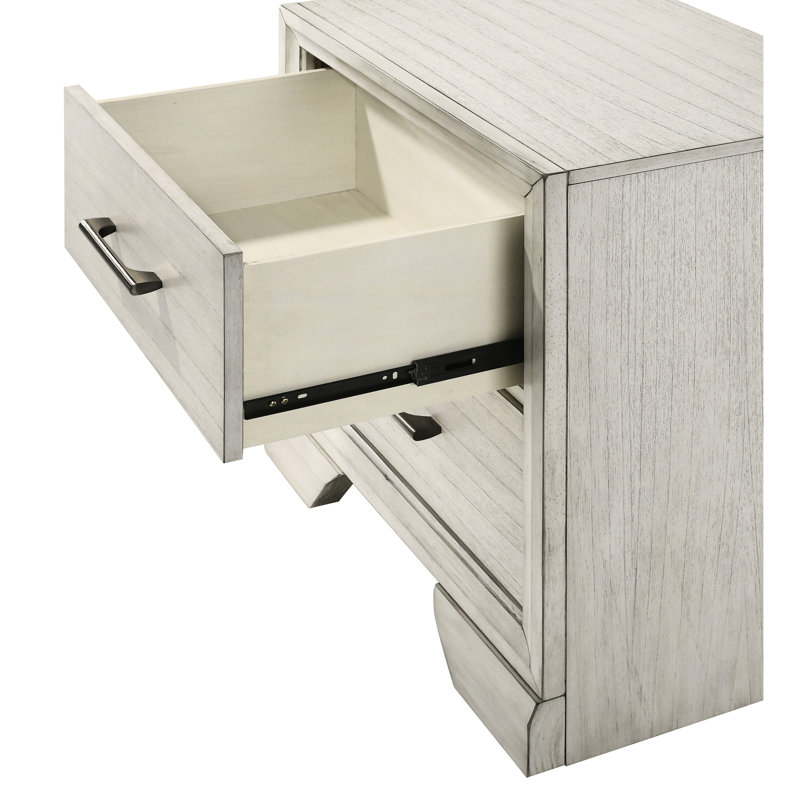 Table de chevet en bois massif blanc antique - armoire de rangement à deux tiroirs pour le rangement