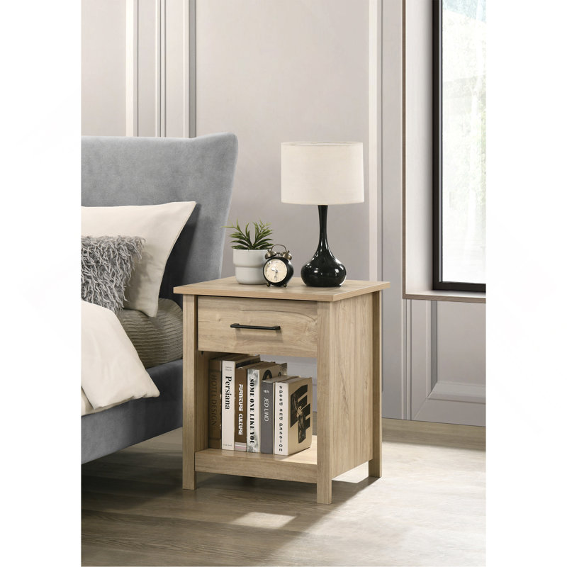 Celeste 20"W 1-Drawer Nightstand Bedside Table, Light Oak
