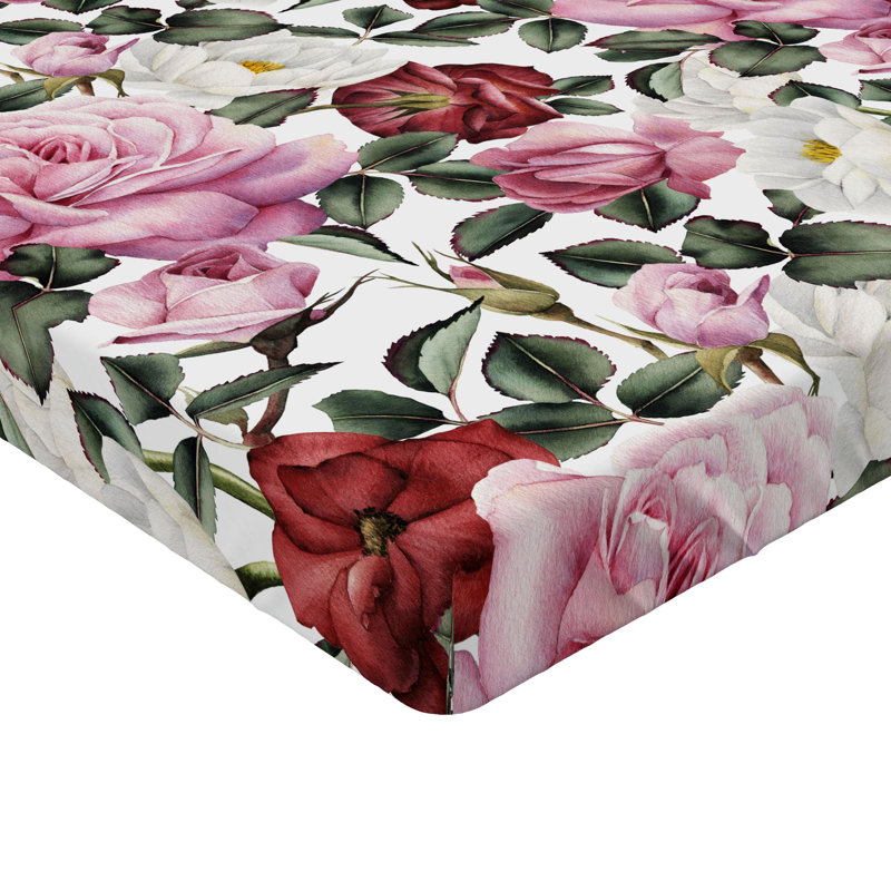 Drap-housse Ambesonne, Rose pâle, vert paon / floral, Drap-housse très grand californien