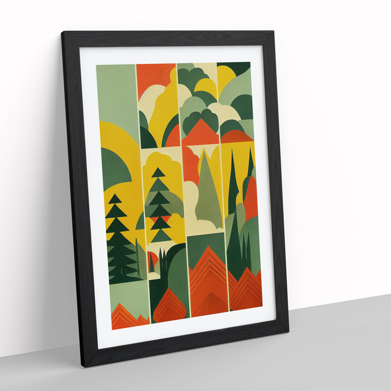 Retro Forest - Single Picture Frame Print, Black Framed, 64cm H x 46cm W x 2cm D