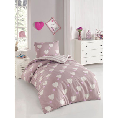 Ensemble de housse de couette simple Elegant, rose cendré et blanc, 55,1 po x 78,7 po | 65% coton / 35% polyester, 120 fils | Lavable à la machine, fermeture à boutons pour couette et enveloppe pour taie d'oreiller | Solution de literie douce et élégante