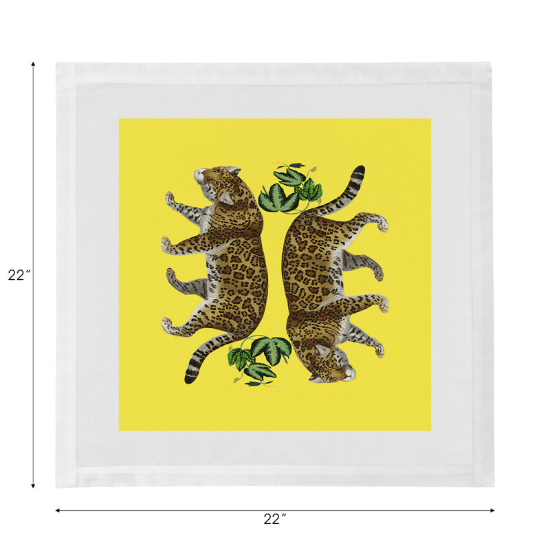 Leopard Seeing Double Cotton Blend Square Napkins, Yellow
