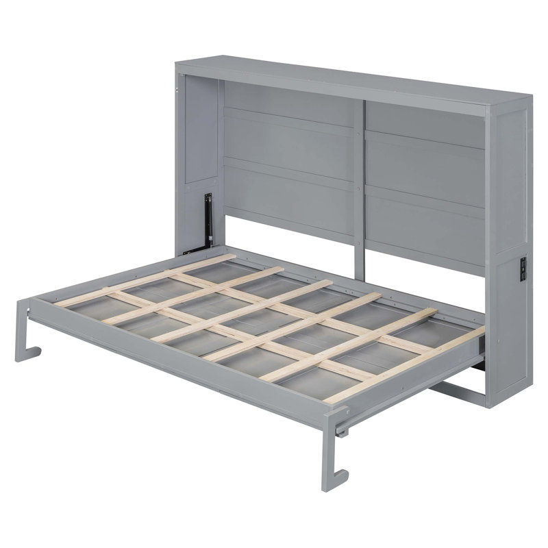 Lit escamotable double pleine grandeur avec support à lattes flexible, Gris