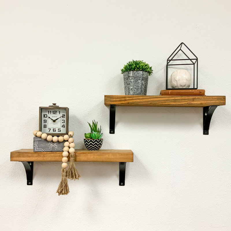 2 Piece Pine Accent Shelf, 7" H x 24" W x 5.5" D, Walnut