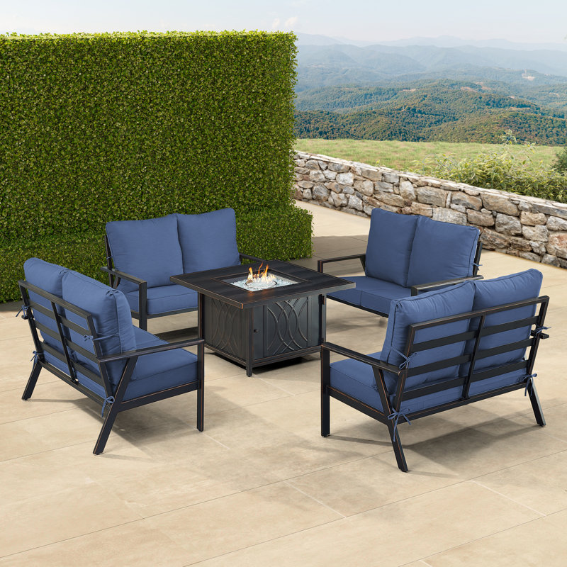 Freerkje 8 - Person Patio Conversation Set with Cushions, Blue