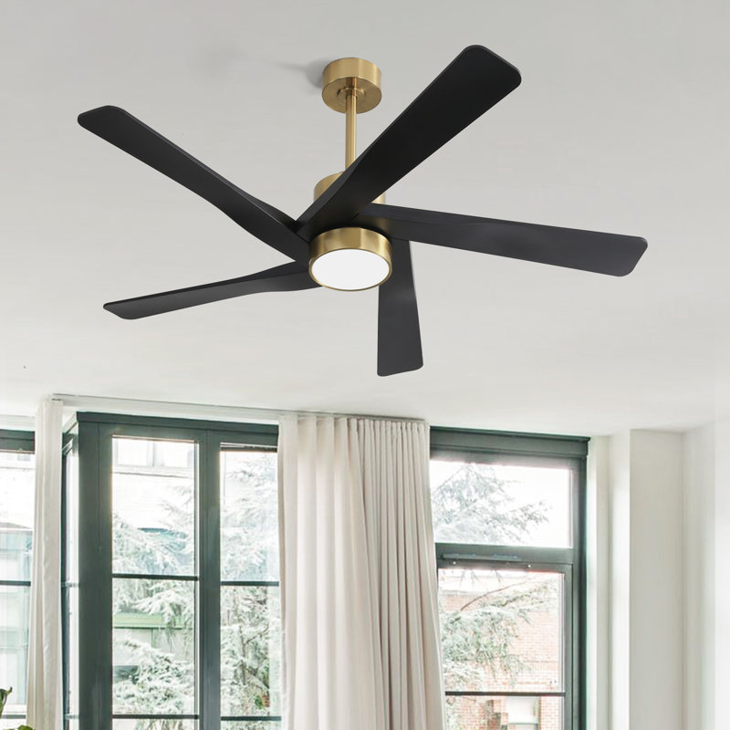 Ventilateur de plafond intérieur avec lumière et télécommande, 64", Noir mat, Doré