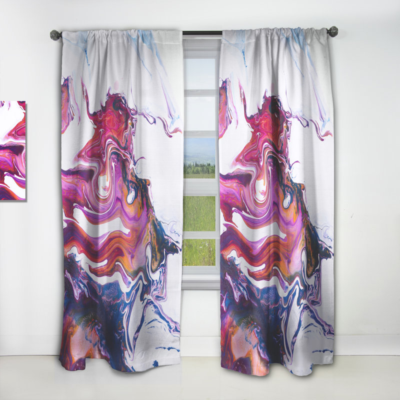 Art liquide rose et bleu sur fond blanc - Rideau moderne - Velours obscurcissant - 1 panneau