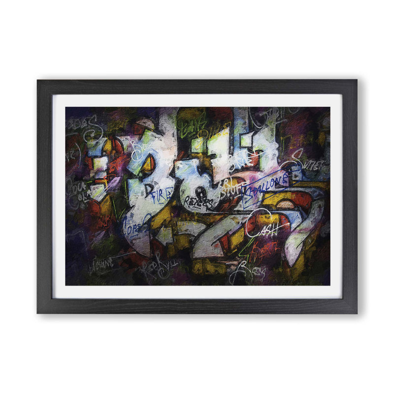 Multi-coloured Wall Graffiti - Framed Print, 45cm H x 63cm W x 2cm D, Black