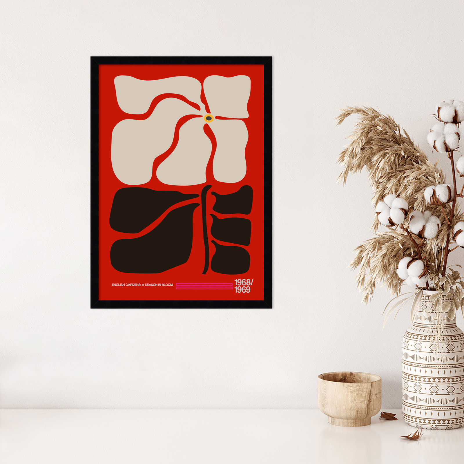 English Gardens Red by Frances Collett, Black, 25" H x 18" W x 1" D