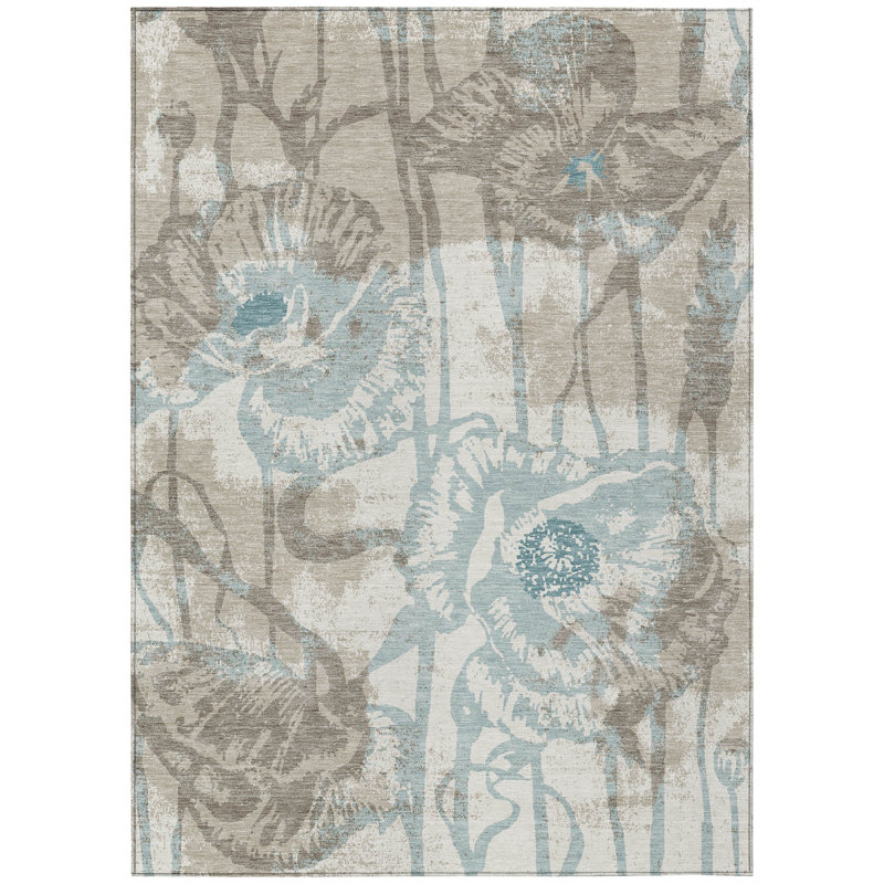 Machine Washable Indoor/Outdoor Chantille ACN2894 Floral Rug, Beige, 9' x 12'