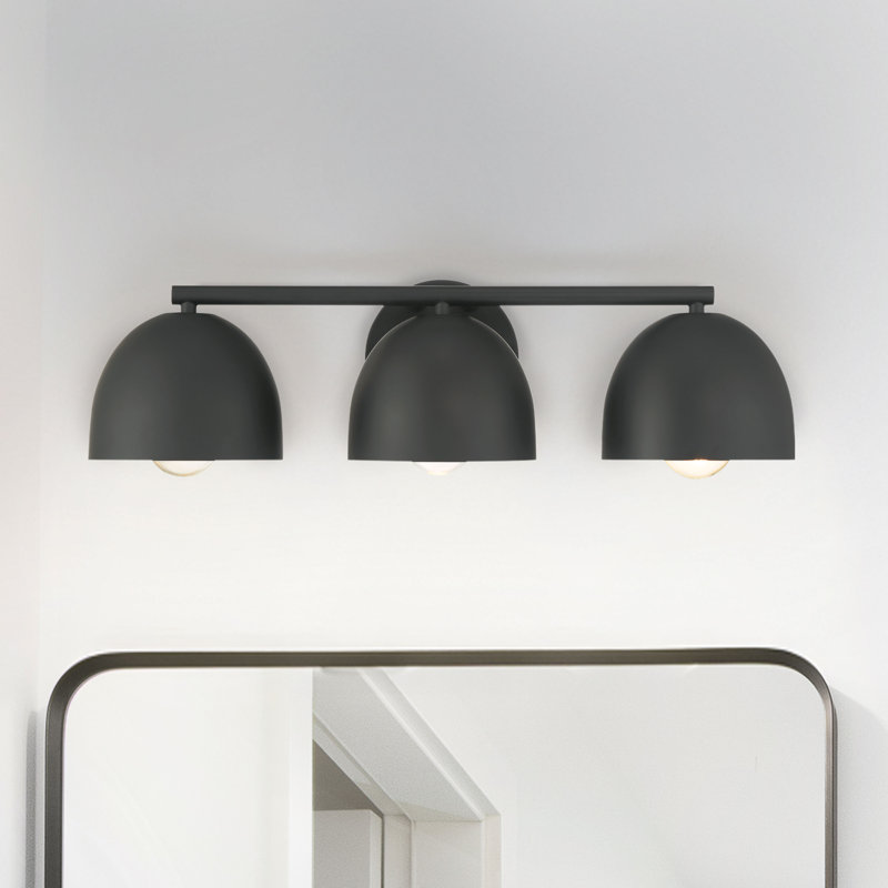Hunter Erling 3 Light Medium Bathroom Vanity Wall Light Fixture, Matte Black, Black