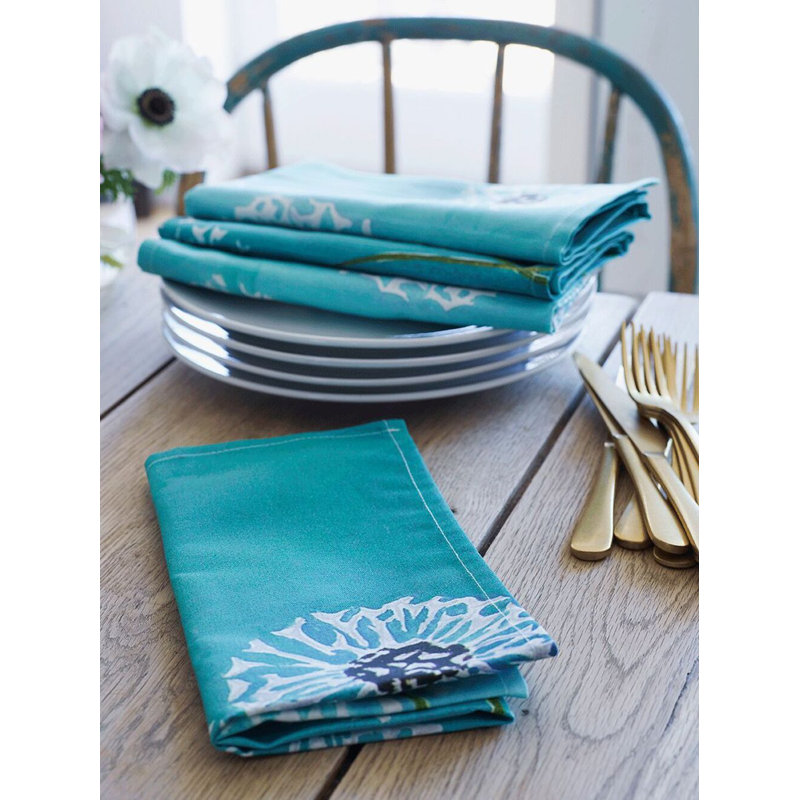 Napkin Set: Dandelions On Aqua