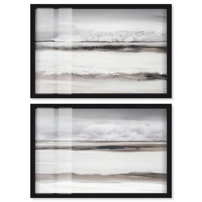Ensemble de 2 reproductions d'art neutres neutres par Art Remedy, cadre noir, 16 x 11