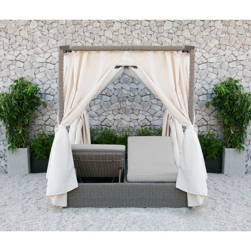 Georgine 59'' Outdoor Wicker Double Chaise, Beige