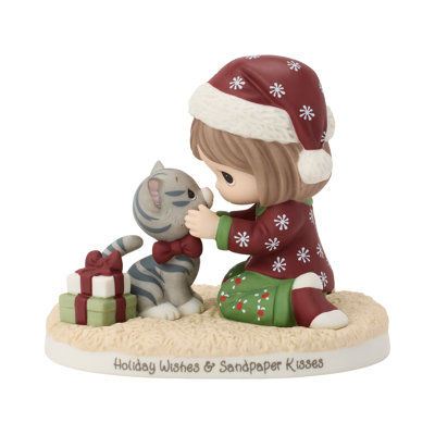 Figurine Precious Moments « Fille de Noël avec chaton » (Vœux de Noël) 11,4 cm